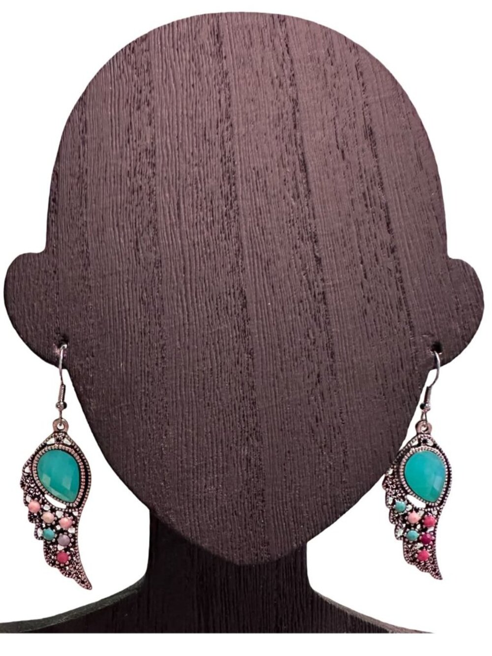 Feather Shaped Dangle Earrings Multi Color Silver Tone Blue Beaded NWOT